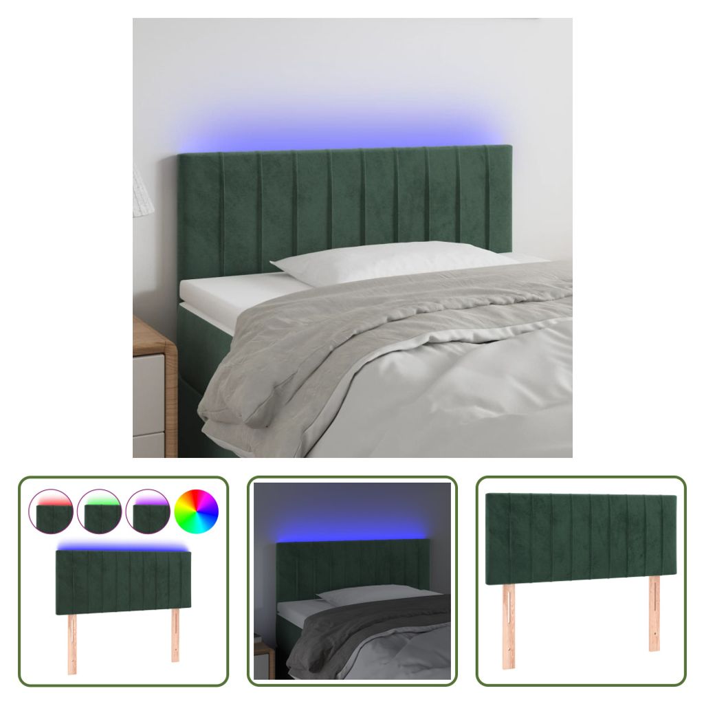 The Living Store LED Kopfteil Dunkelgrün 90x5x78/88 cm Samt