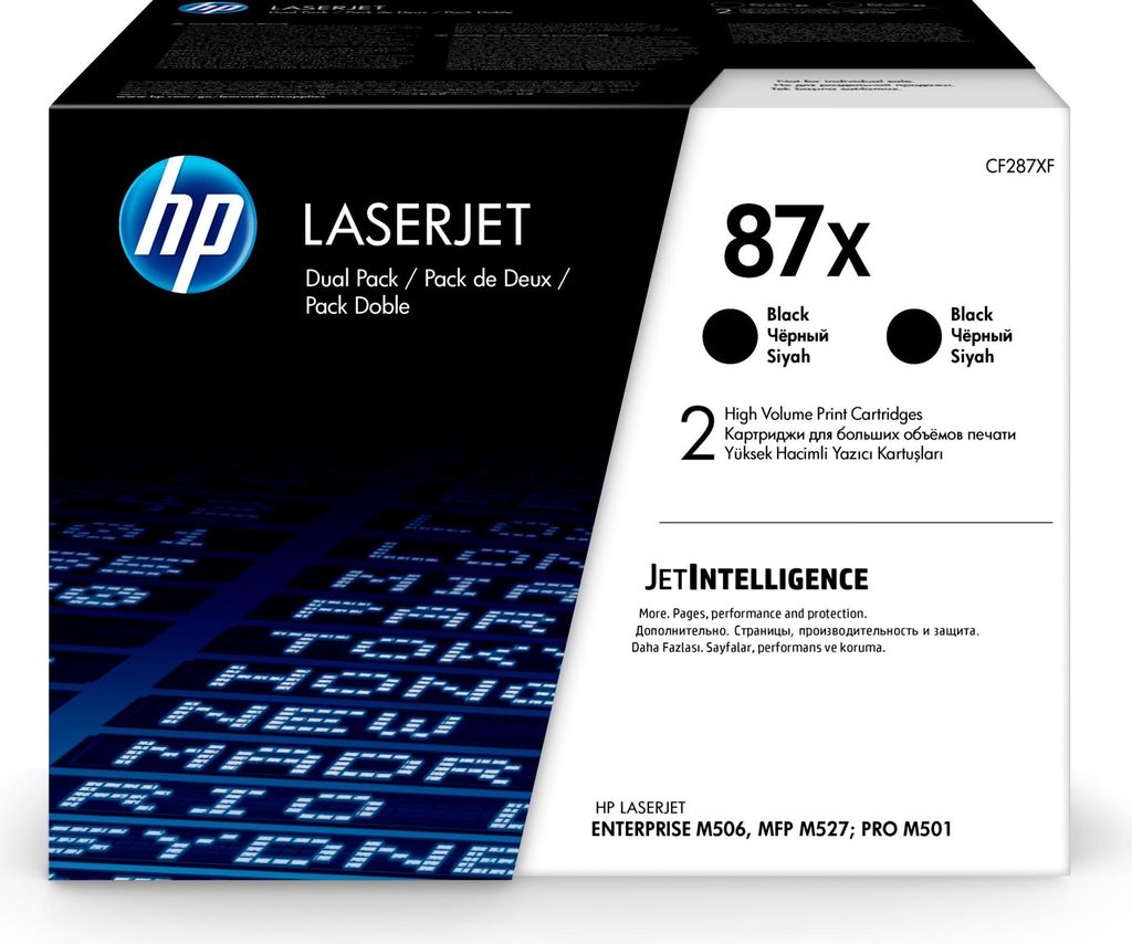 The image shows the packaging of HP LaserJet toner cartridges.