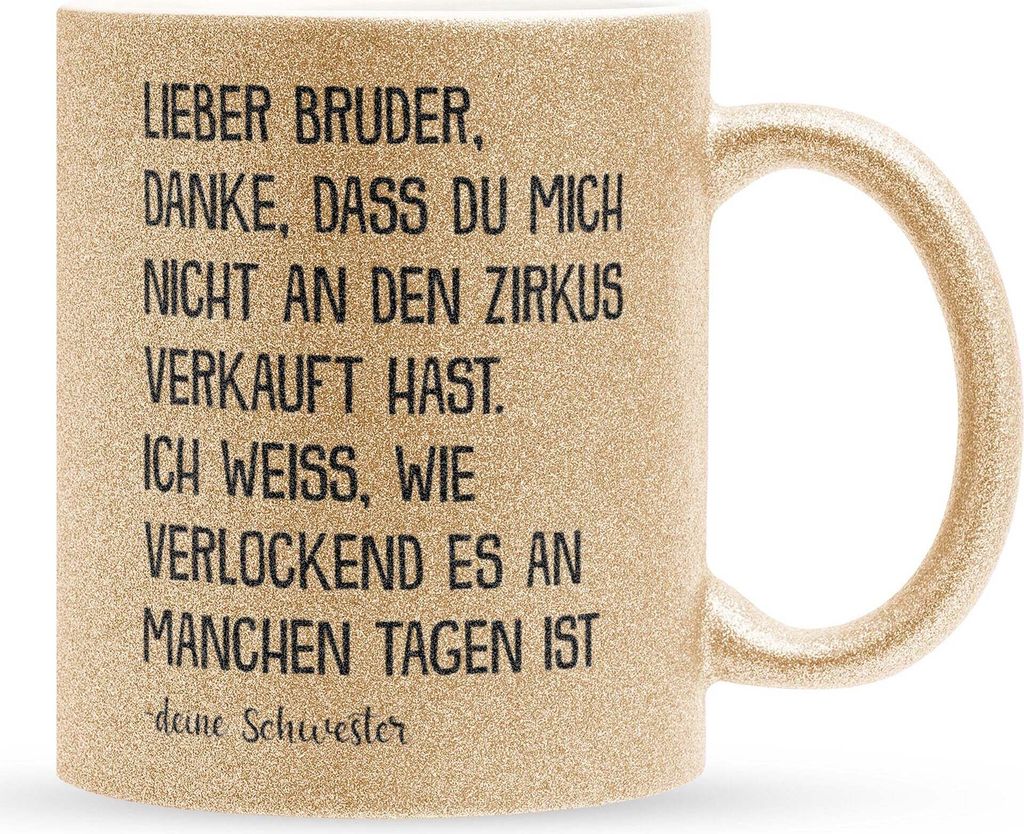 22Feels Glitzertasse Gold Bruder Geschenk von Schwester Jungs Geburtstag Weihnachten Geschwister Männer Haferl Teenager Bruderherz Geschenkidee B...