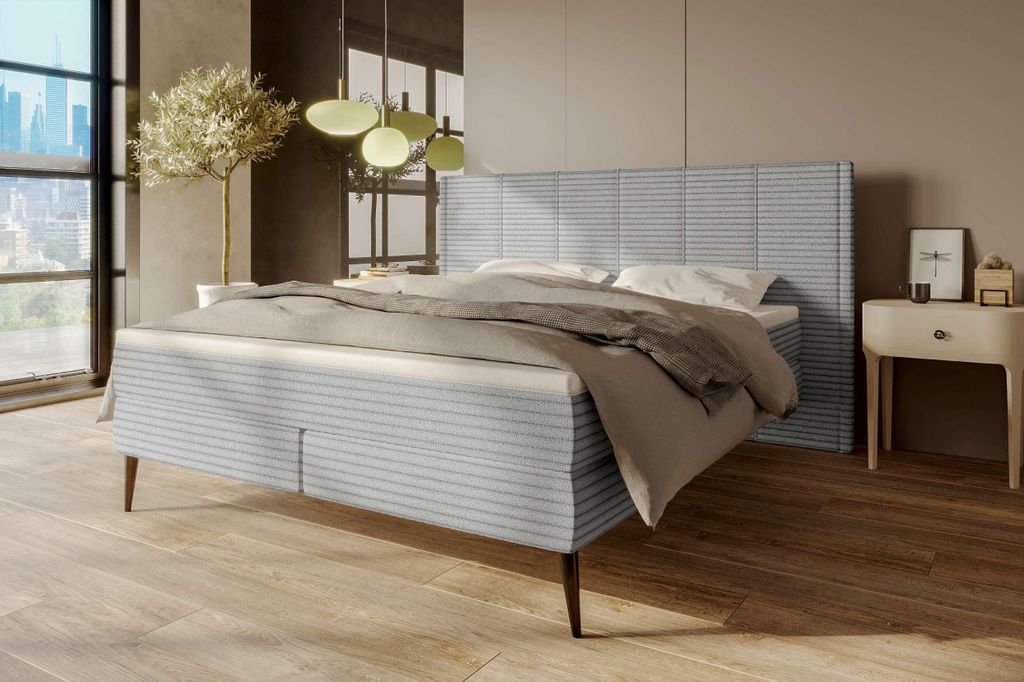 99rooms Maven Boxspringbett Cordstoff AMBIENCE Hellgrau 180x200 cm