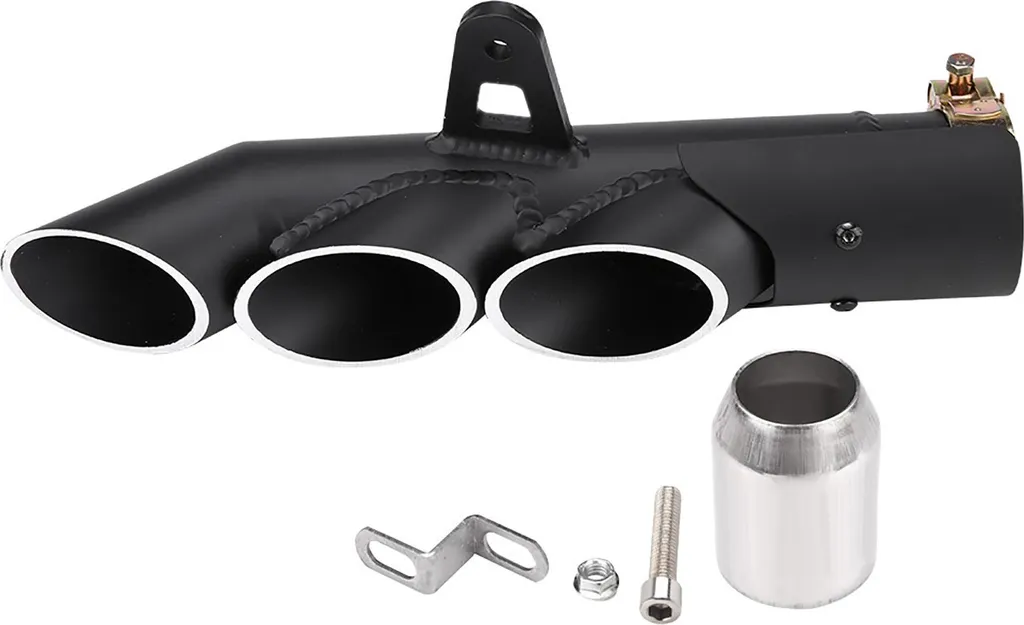 Échappement moto noir pour modification custom, 3 sorties en inox - 2