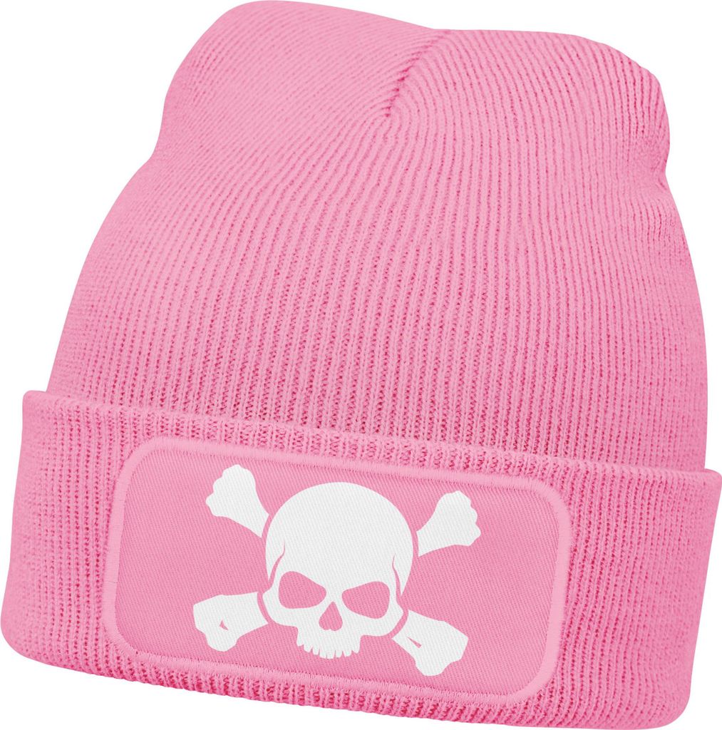 Damen Beanie mit Patch Totenkopf Design Strickmütze mit Spruch Aufdruck Lustig Damenmütze Moonworks