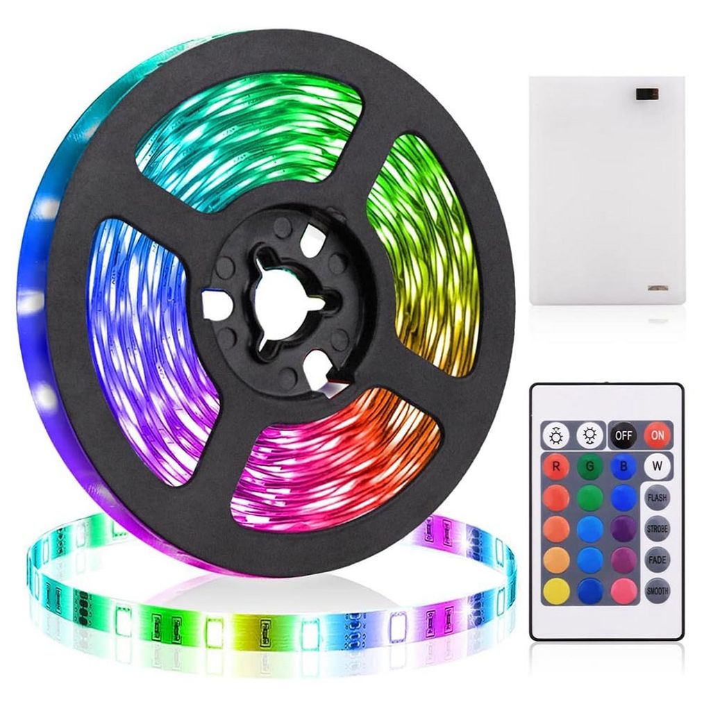 Batteriebetriebene LED Streifen RGB TV Hintergrundbeleuchtung 5050 SMD Farbwechsel Lichtband mit Fernbedienung, 2m 120Leds