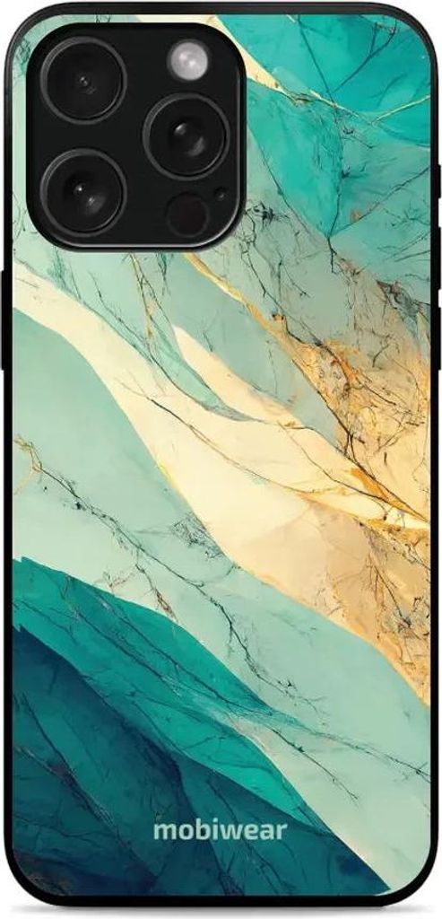 Handyhülle für iPhone 15 Pro, Mobiwear Glossy Case, Türkis-Marmor