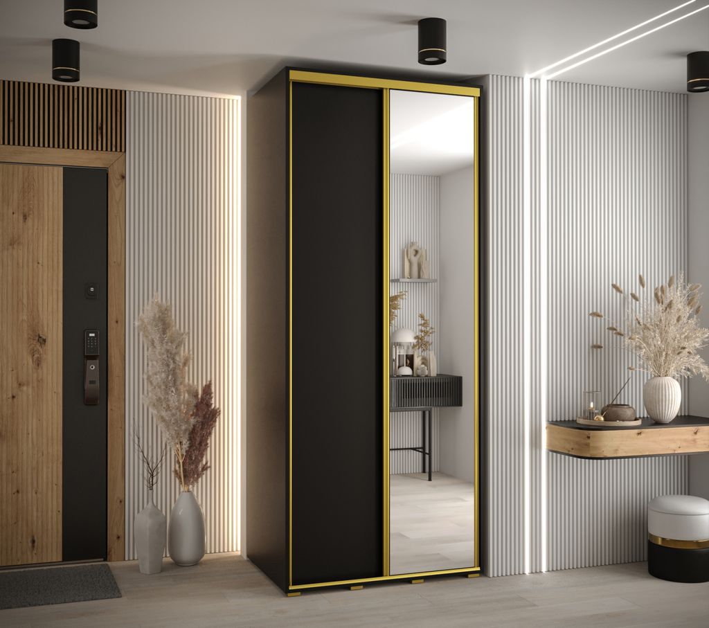 Kleiderschrank YVONA 3 - 100/60 cm, schwarz/gold