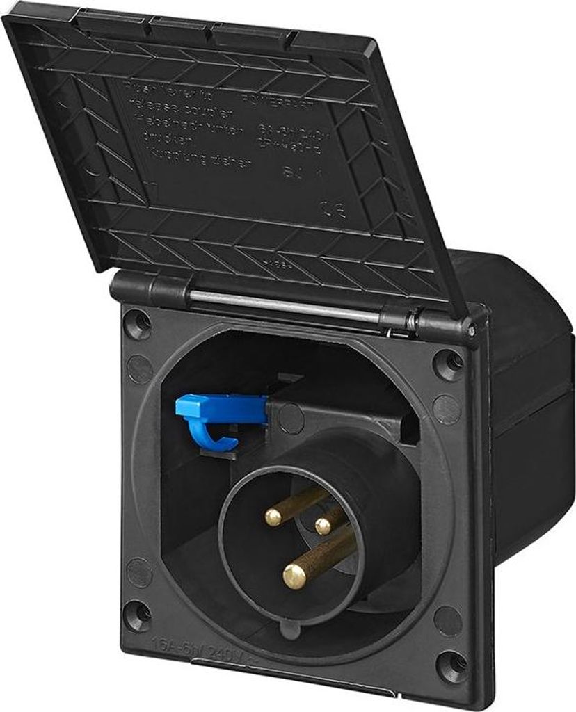 CEE-Einspeisestecker Einbau eckig schwarz Aussensteckdose Wohnmobil Wohnwagen