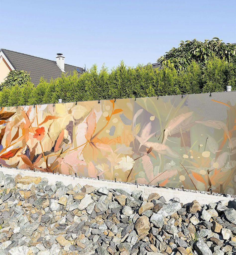 Zaunbanner gemalte Blumen und Pflanzen des Frühlings Sichtschutz Zaun