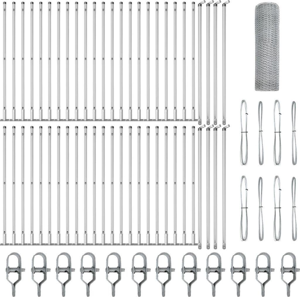 Möbel Sechseckzaun 0,8x100 m verzinkter Stahl, Zaunpfosten mit Bodenplatten 13 Stück Ø32mm 90cm verzinkter Stahl - Zaunzubehör 3353866