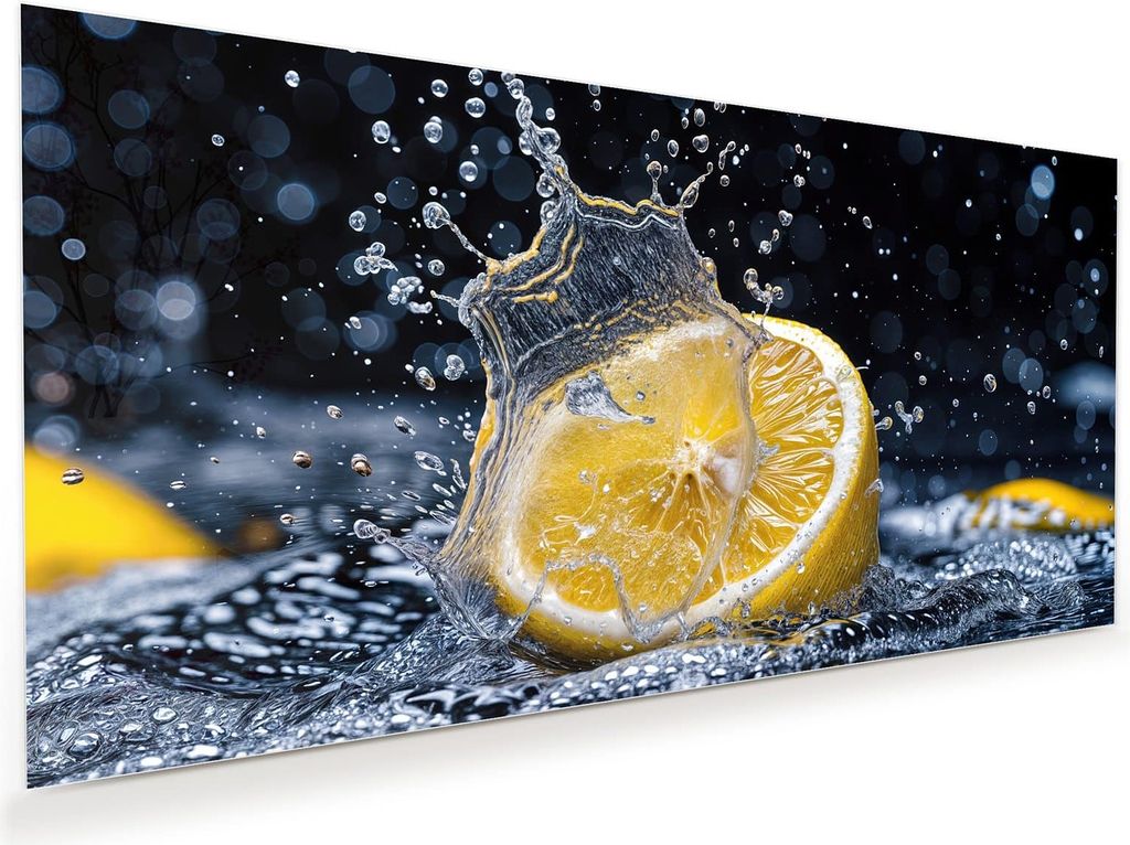 Glasbild 80x40cm in XXL für Wohnzimmer, Schlafzimmer Motiv Zitronenspritzer