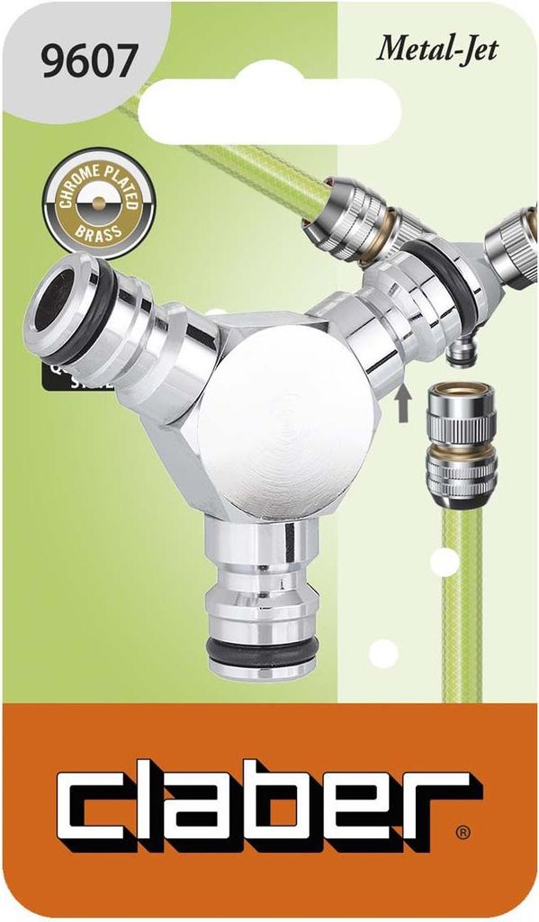 claber® Drei-Wege-Verbinder aus verchromtem Messing Produktbild 