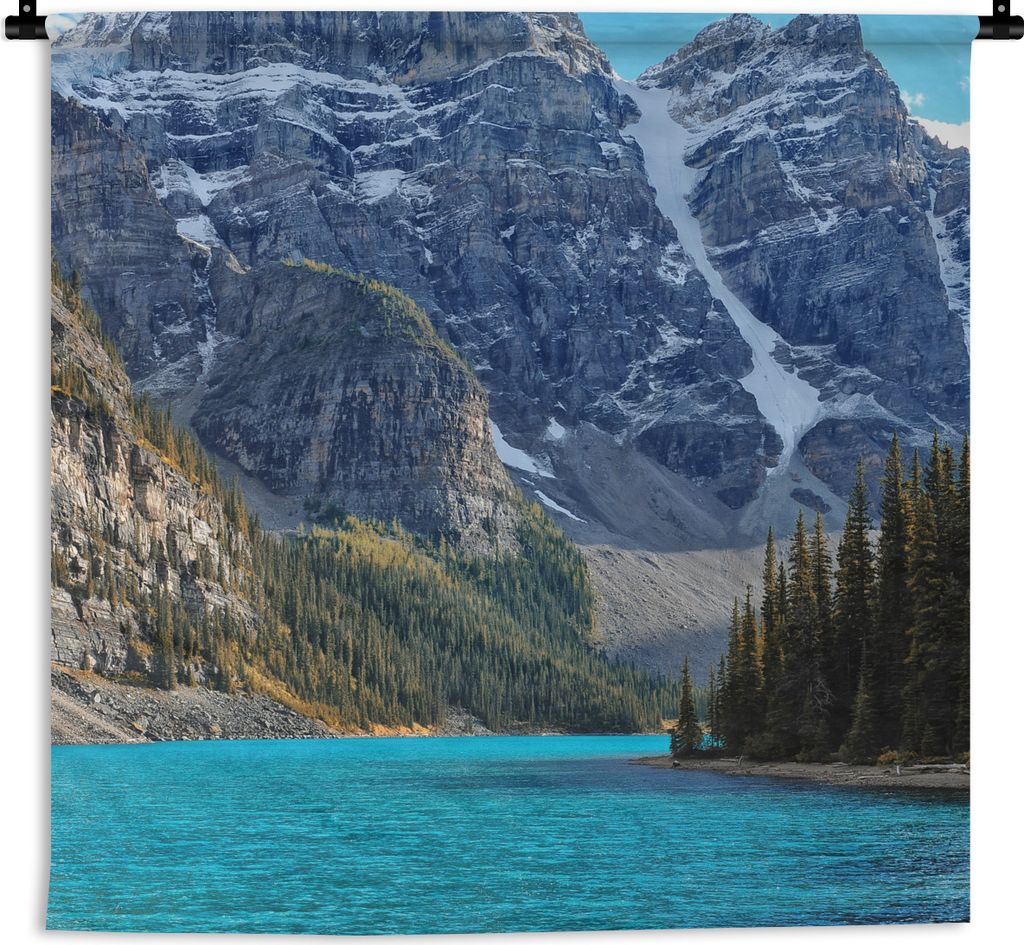 MuchoWow Wandteppich Wandbehang Berge hinter dem Moraine Lake in Kanada 90x90 cm Tapisserie Dekoration Wandtuch - Wandaufhänger