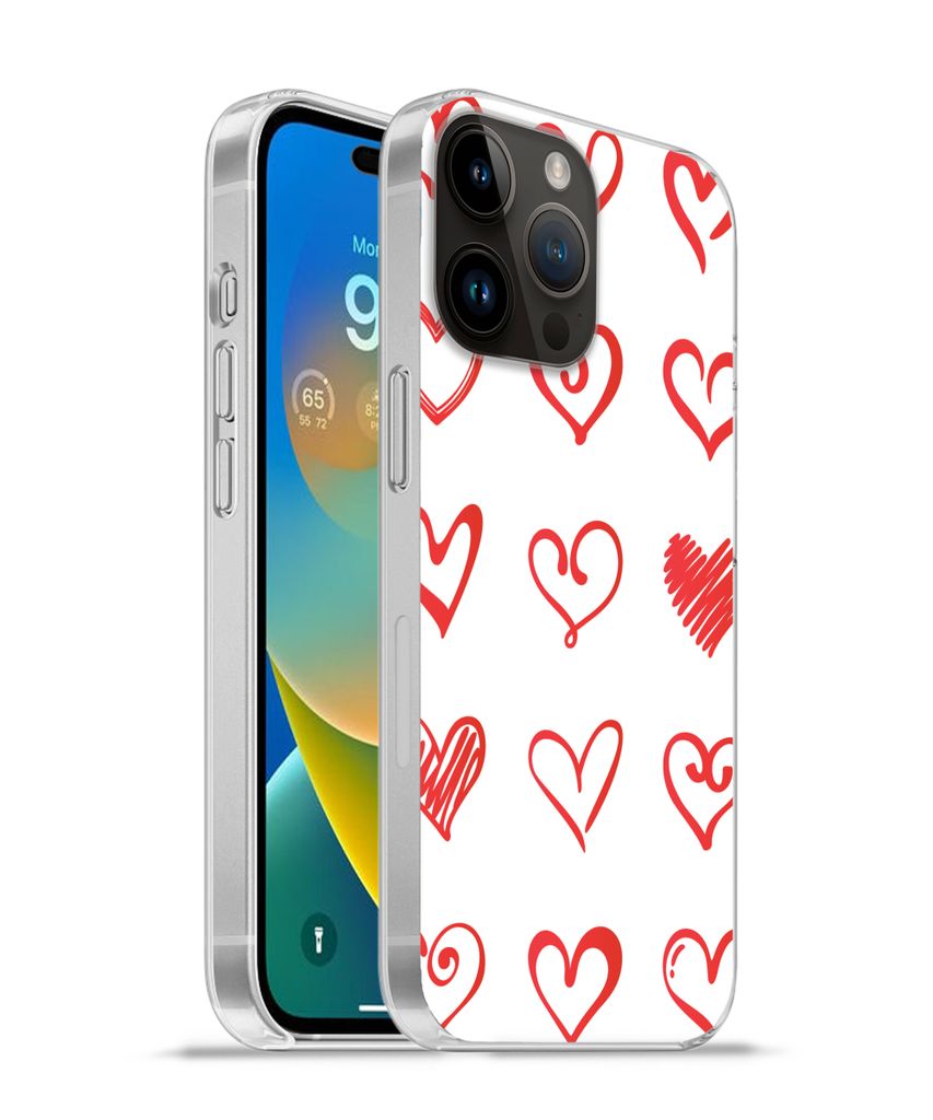 MuchoWow Handyhülle Schutzhülle Hülle für Apple iPhone 14 Pro Max Eine Illustration mit Herzen in verschiedenen Formen Silikon Softcase Handy...