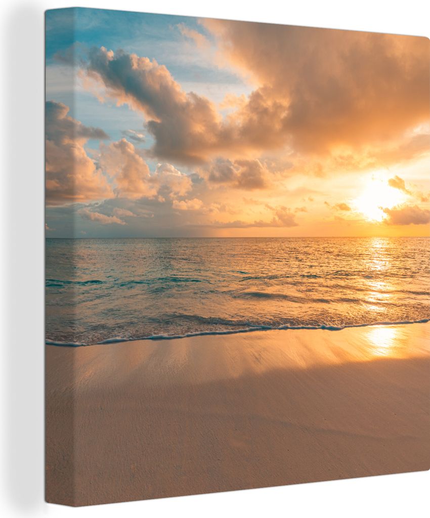 OneMillionCanvasses - Leinwandbilder - Bild auf Leinwand Wandbild Leinwandbild Strand - Sommer - Sonnenuntergang - Wolken - Meer, 20x20 cm, Kunst...
