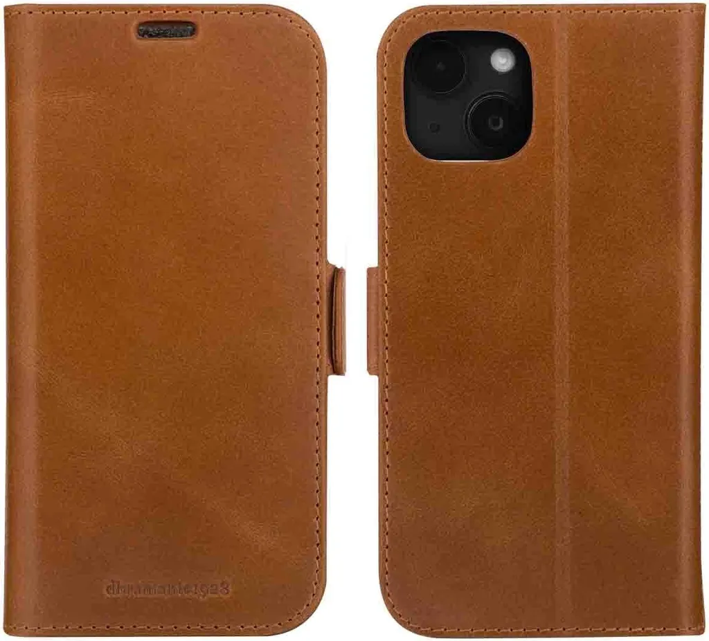 Étui à rabat pour iPhone 15 Plus - Protection intégrale en cuir marron