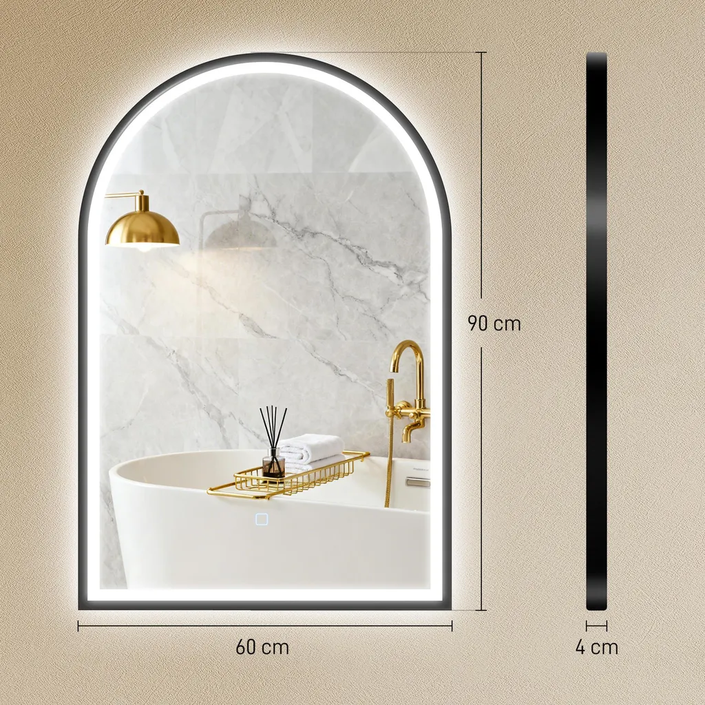 Miroir salle de bain noir design : éclairage variable et sans buée