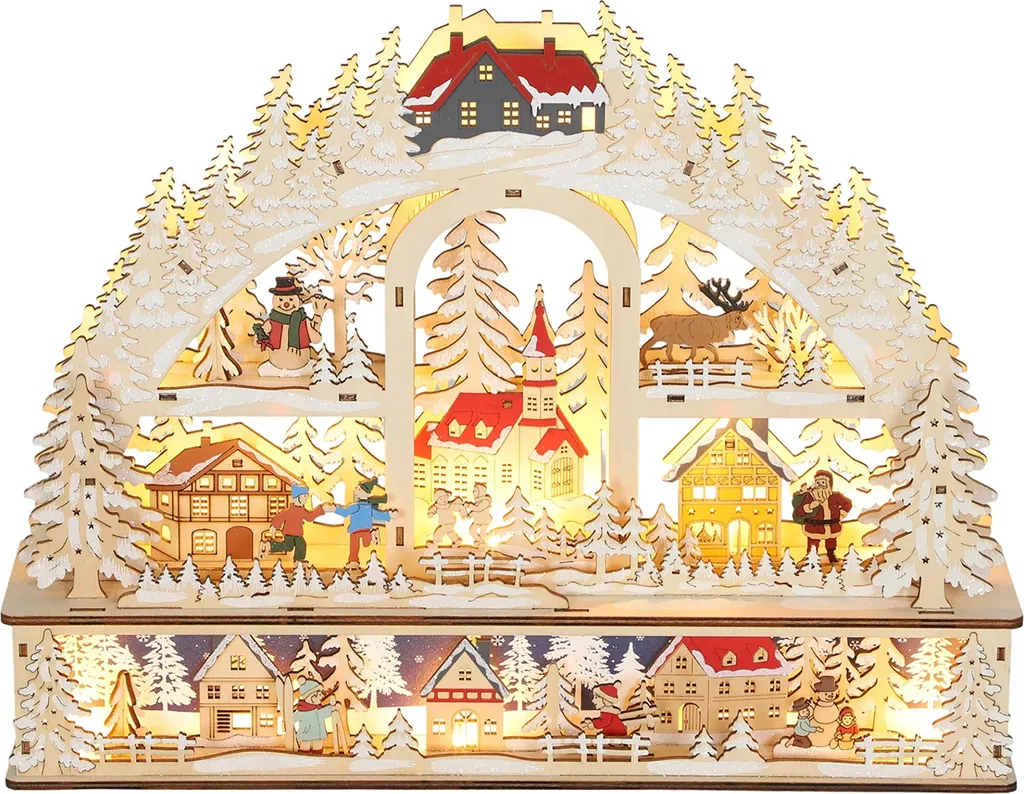 HOMCOM Village de Noël Lumineux 20 LED en Bois à 3 Niveaux 45 x 35 cm