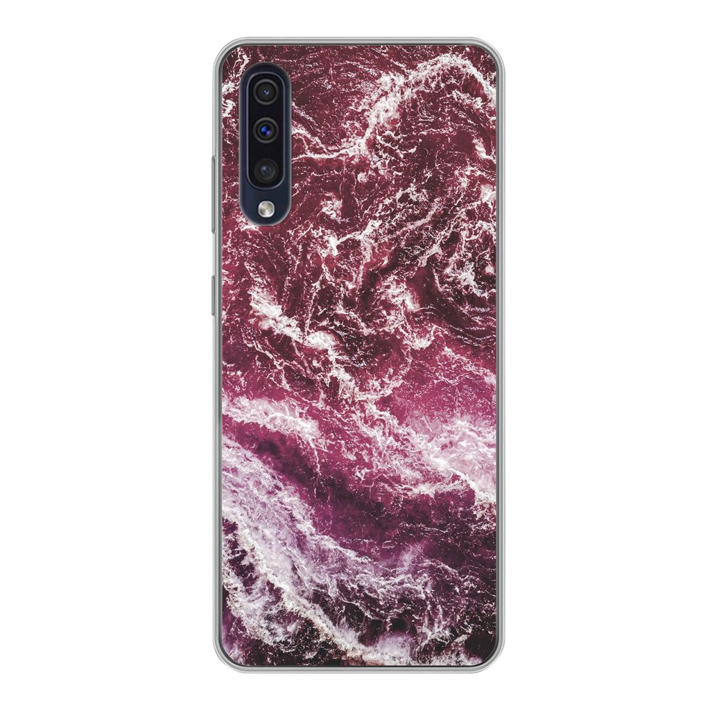 MuchoWow Handyhülle Schutzhülle Hülle für Samsung Galaxy A30s Natursteine - Lila - Marmor Silikon Softcase Handy Hülle - Karteninhaber