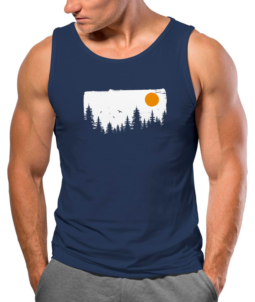 Herren Tank-Top Wald Bäume Outdoor Adventure Abenteuer Natur-Liebhaber Muskelshirt Neverless navy XXL