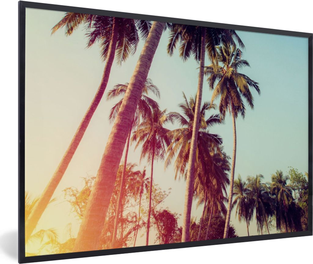 MuchoWow Gerahmtes Poster Palme - Sommer - Retro - Sonne 30x20 cm - Poster mit Schwarzem Bilderrahmen Wandposter Rahmen Foto Bilder - Kunstdruck ...