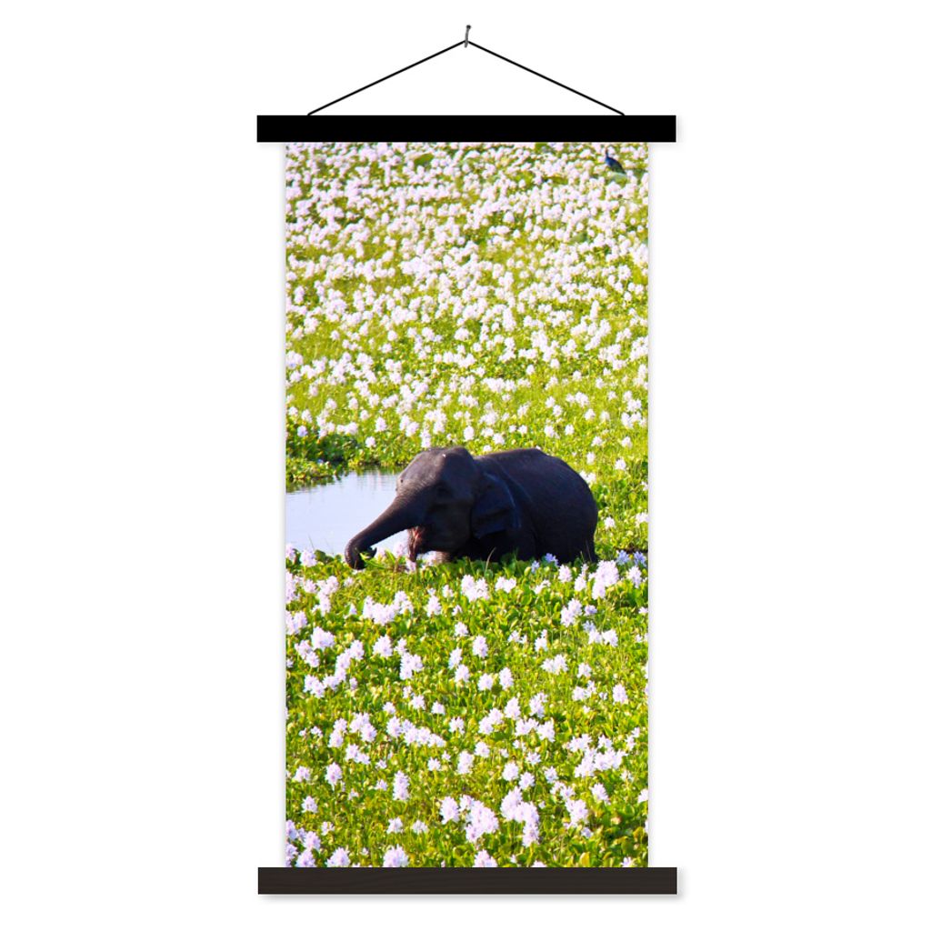 MuchoWow Textilposter Elefant - Wasser - Pflanzen - Grün - Natur - Tiere 40x80 cm mit schwarzem Rahmen - Wandemalerei
