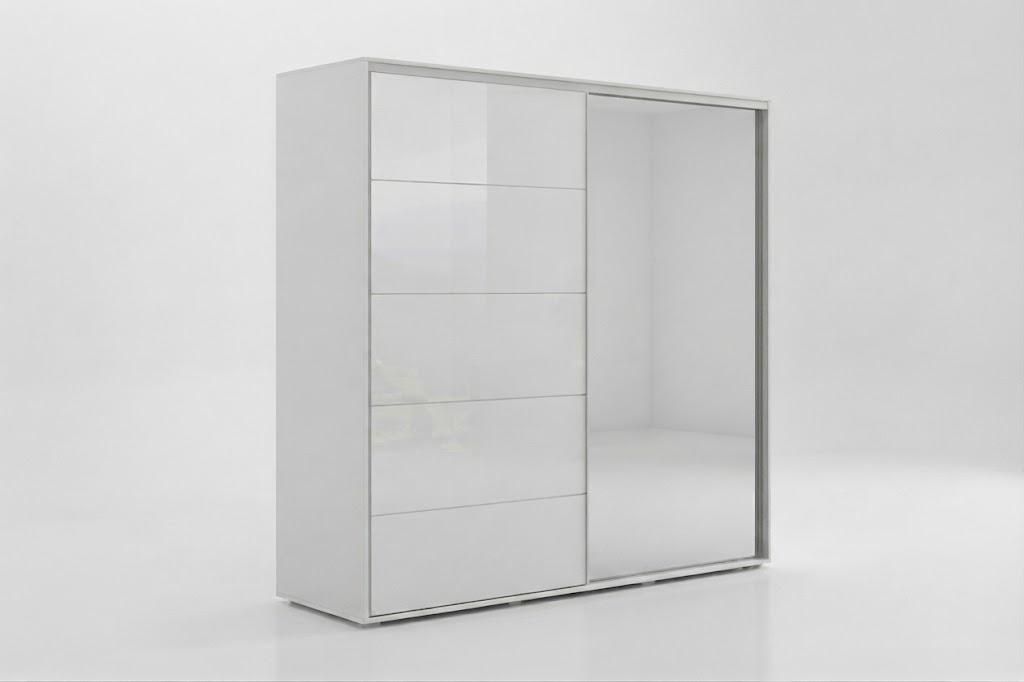 Schiebetürenschrank A11 175 cm mit Spiegel & Glastür - Weiß Produktbild 
