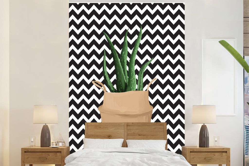 MuchoWow Fototapete für Wohnzimmer oder Schlafzimmer Wandtapete Vinyl Motivtapete Zimmerpflanzen - Aloe Vera - Blumentopf - 180x280 cm - Wallpaper