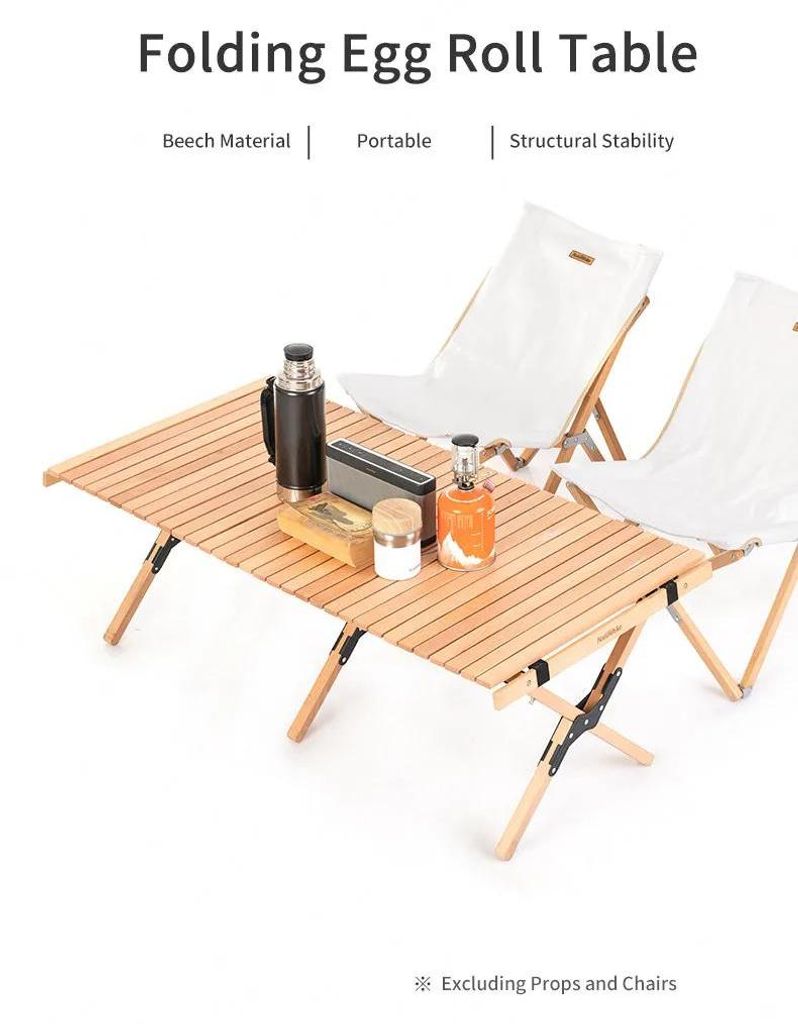 Campingtisch Holz - Klappbarer Rolltisch - Buche & Rosenholz - 122×60×43 cm / 90×45×43 cm - Tragkraft 30 kg - Khaki
