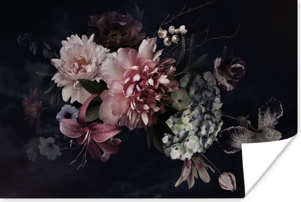 MuchoWow Poster Blumen - Vintage - Pastell - Rosa - Weiß 180x120 cm - Fotoplakat