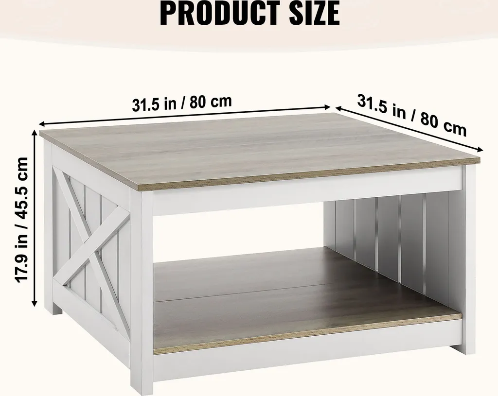 Table de salon rustique en bois bicolore avec rangement ouvert 80cm - 6