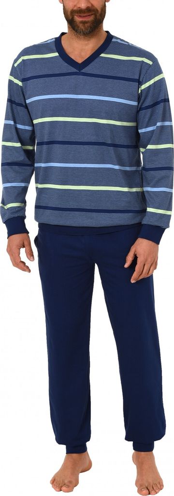 Eleganter Herren Frottee Pyjama Schlafanzug mit Bündchen in toller Streifenoptik - 62055 ; grün , 54