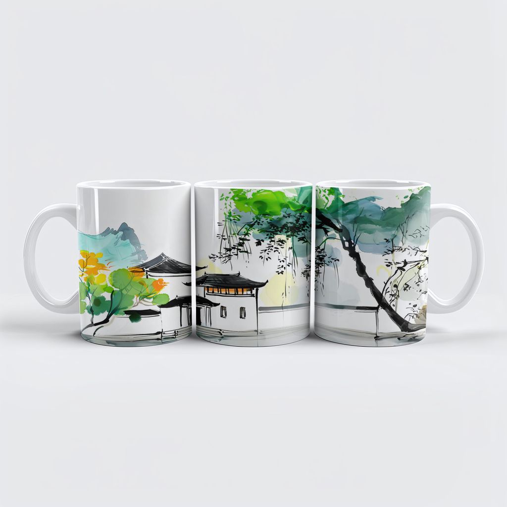 raxxa Premium-Tasse "Chinese Temple by a Lotus Pond"