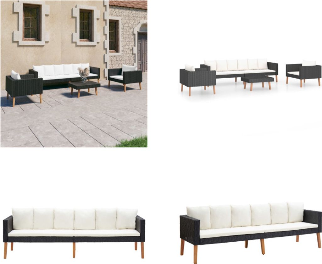 vidaXL 4 tlg. Garten Lounge Set mit Auflagen Poly Rattan Schwarz - Gartenmöbel-Set - Gartenmöbel-Sets - Gartengarnitur - Gartengarnituren