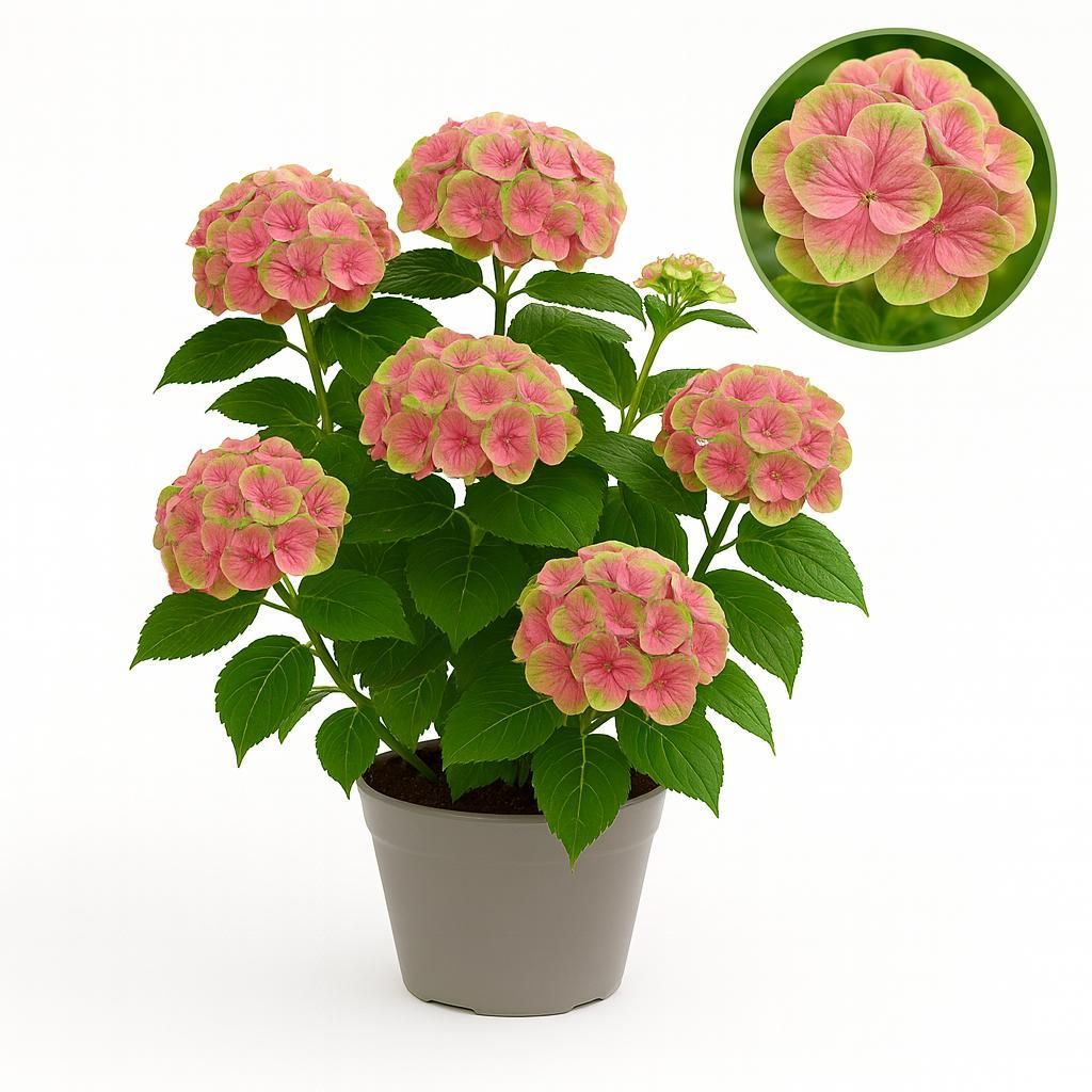Exotenherz - Hortensia - Hydrangea Magical Green Fire - Rosa Grün - 6-10 Blühten - Pot 23cm