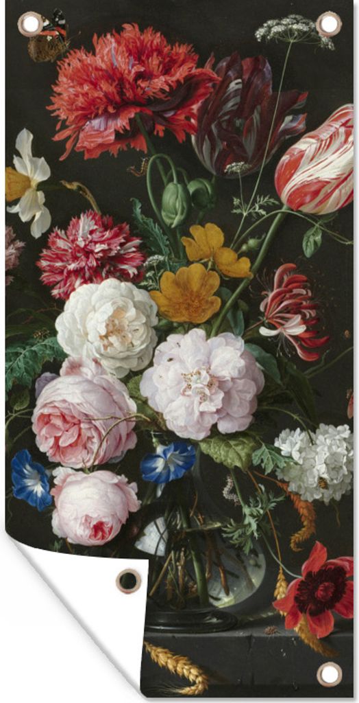 MuchoWow 30x60 cm Outdoor-Poster Gartendeko Sichtschutz Garten Poster für den Garten Stilleben mit Blumen in einer Glasvase - Gemälde von Jan ...