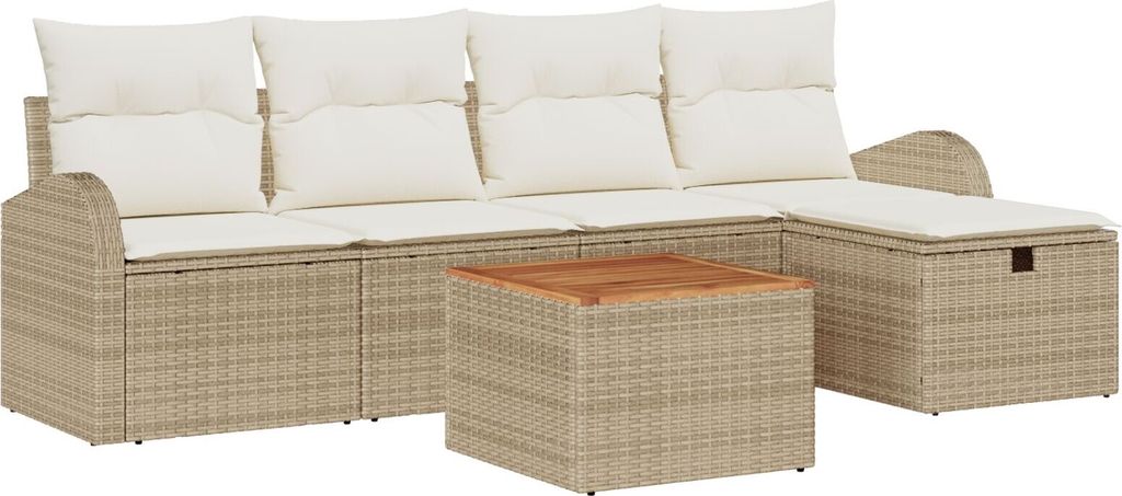 Möbel 6-teiliges Garten Sofa Set mit Kissen Beige Poly Rattan, 2-Sitzer Garten Sofa mit Stauraum & Kissen Beige Poly Rattan - Gartensofas 3360837
