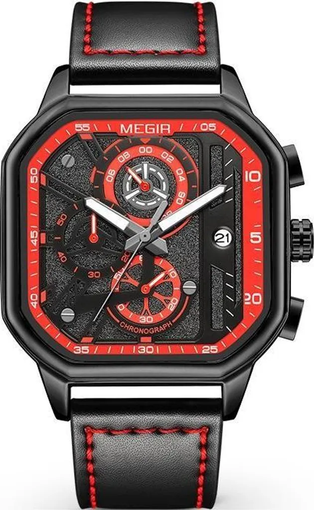 Montre MEGIR LI-38567 Homme : Précision et Style Sportif Noir Rouge