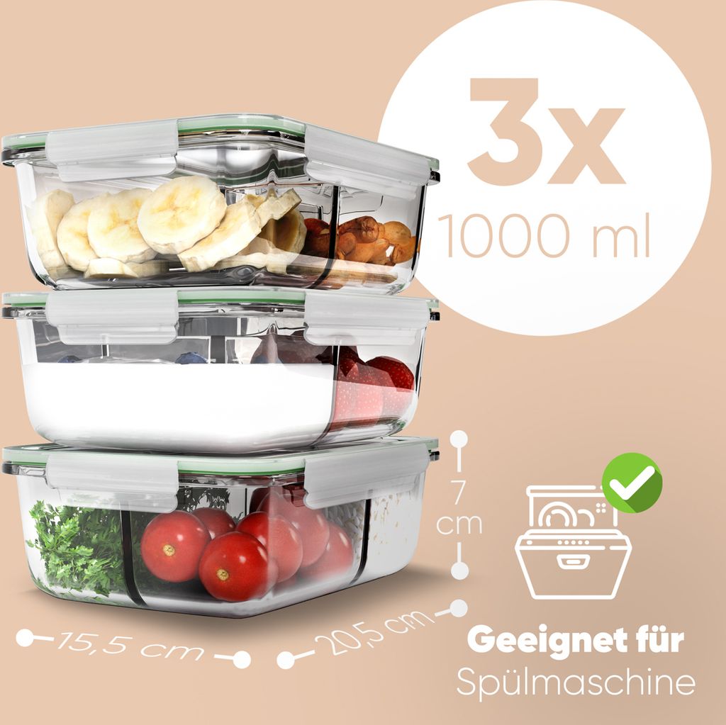 classbach® Meal Prep Boxen Glas mit Fächern | 3er Set | Produktbild 4