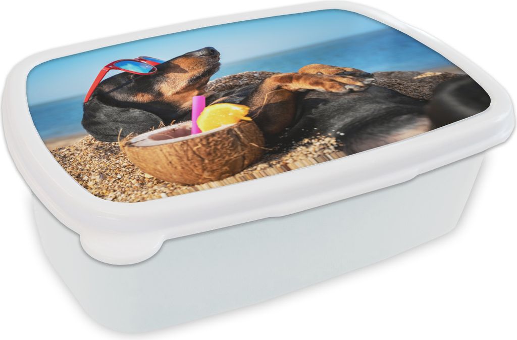 KitchenYeah Lunchbox Brotzeit Brotdose 17x11 cm Hund - Sonnenbrille - Strand - Sommer Kinder Brotzeitdose - Lunch Box - Kinder - Sandwich-Box - S...
