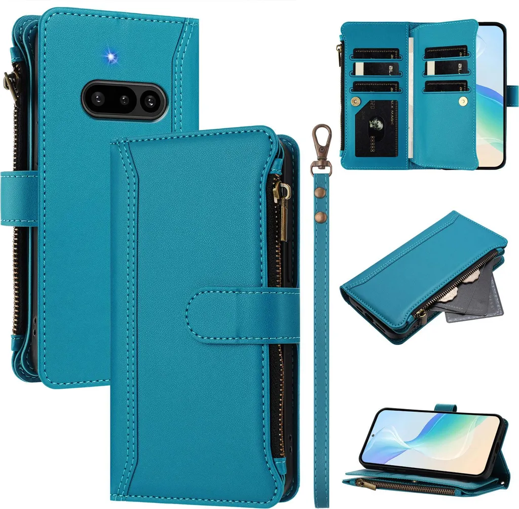 Custodia a Libro Nothing Phone 3a Blu Lago con Portafoglio e Cerniera