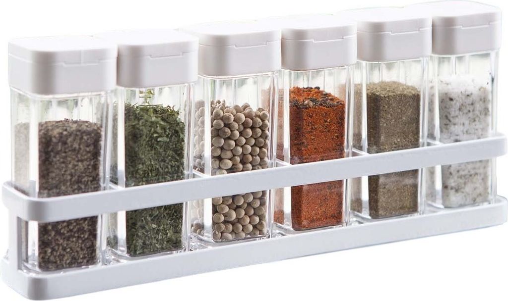 Set aus 6 Gewürzgläsern mit Tower-Ständer