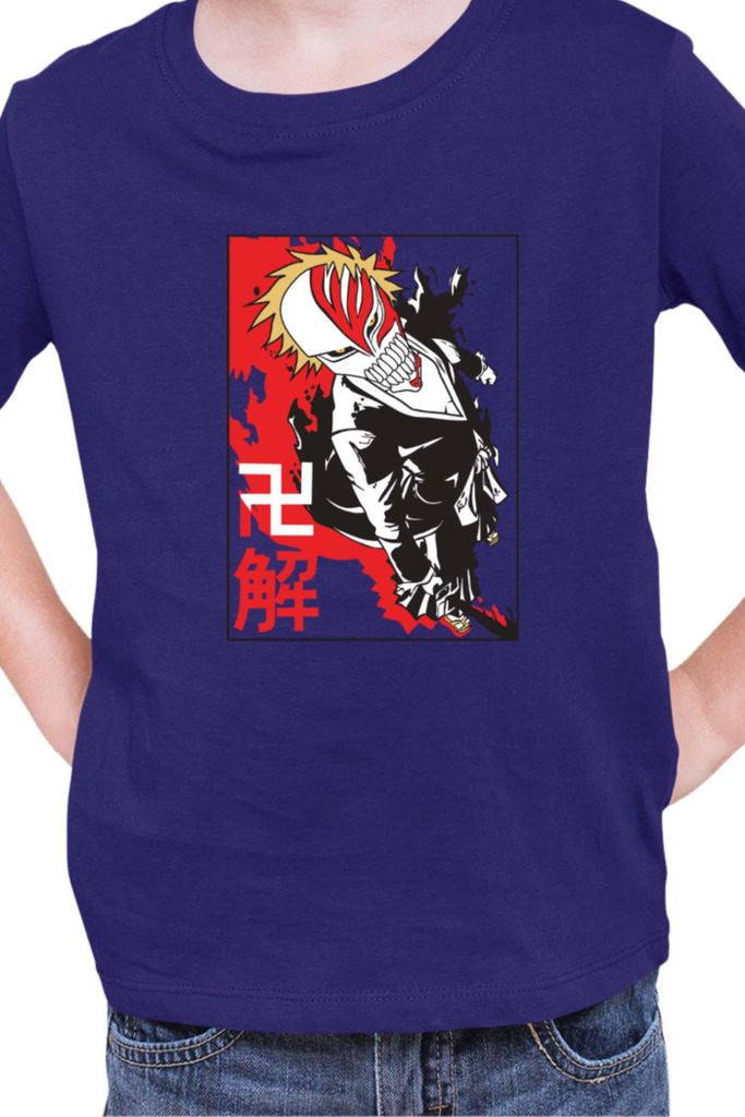 Kinder T-Shirt Manga Japan Anime Comics Animation Bleach 003, 5-6 Jahr - 116 / Dunkelblau