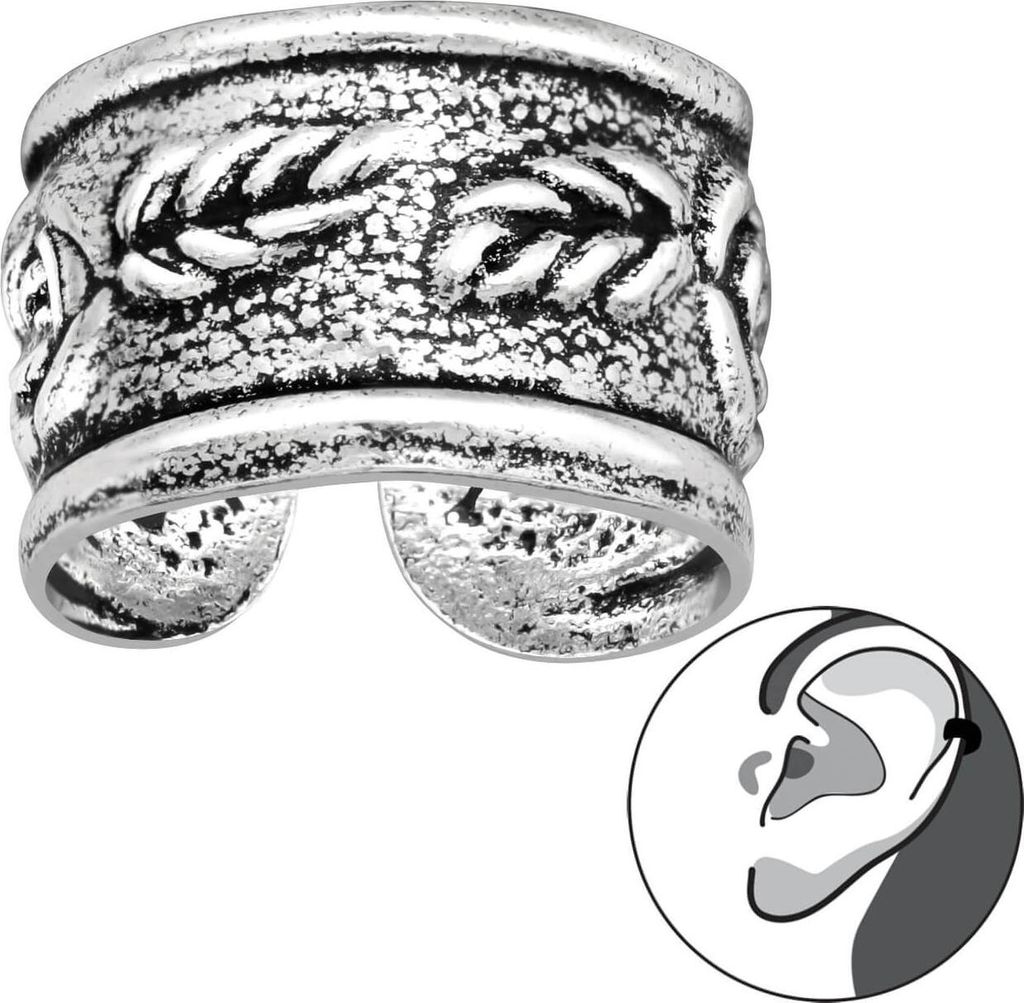 925 Sterling Silber geschwärzte Ohrmanschette mit Rosen Ear Cuff Ohrklemme