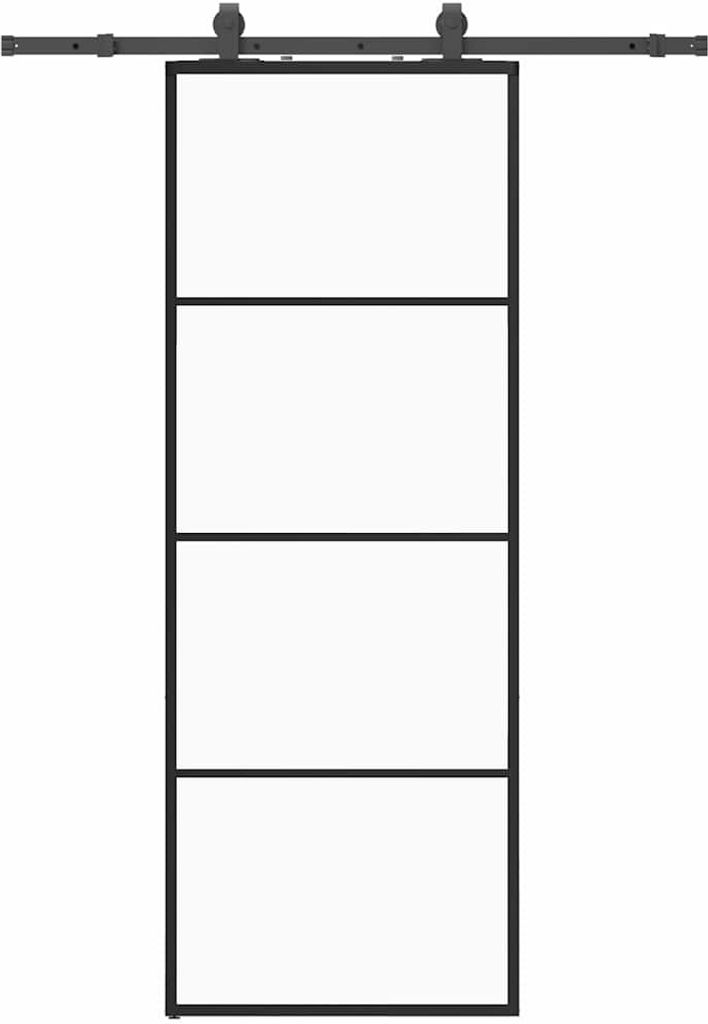 Schiebetür mit Beschlag Schwarz 76x205 cm ESG-Glas