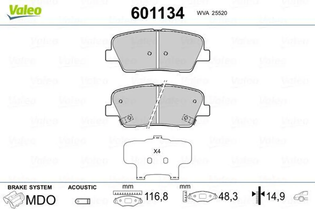 Valeo 601134 Jeu de Plaquettes de Frein à Disque OE 583022MA00 Elantra