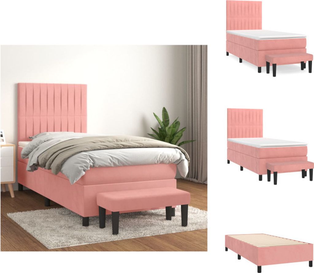 vidaXL Boxspringbett mit Matratze Rosa 90x200 cm Samt - Betten & Bettgestelle
