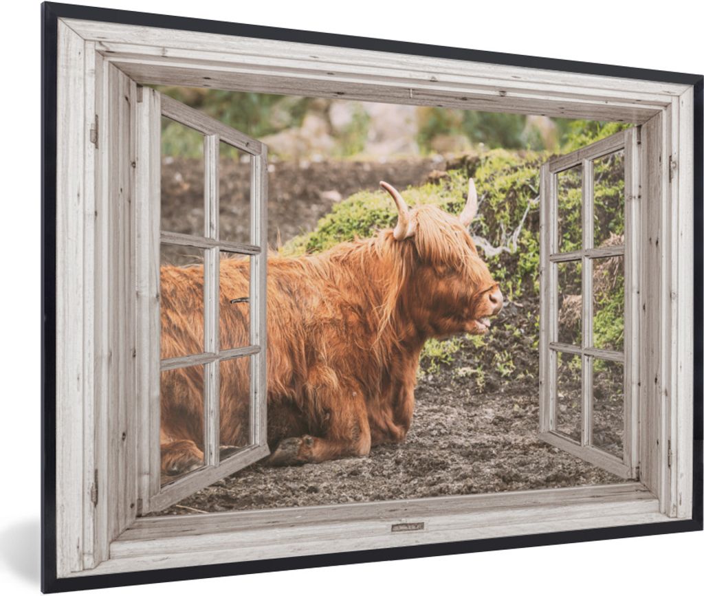 MuchoWow Gerahmtes Poster Schottische Highlander - Ansicht - Natur - Pflanzen 30x20 cm - Poster mit Schwarzem Bilderrahmen Wandposter Rahmen Foto...