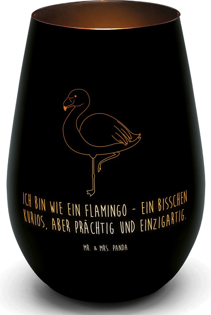 Mr. & Mrs. Panda Laterne Flamingo Classic - Schwarz - Geschenk, Prächtig, Stolz, Gartenlicht, Spruch, Teelichthalter, licht deko, Selbstliebe, Ges...