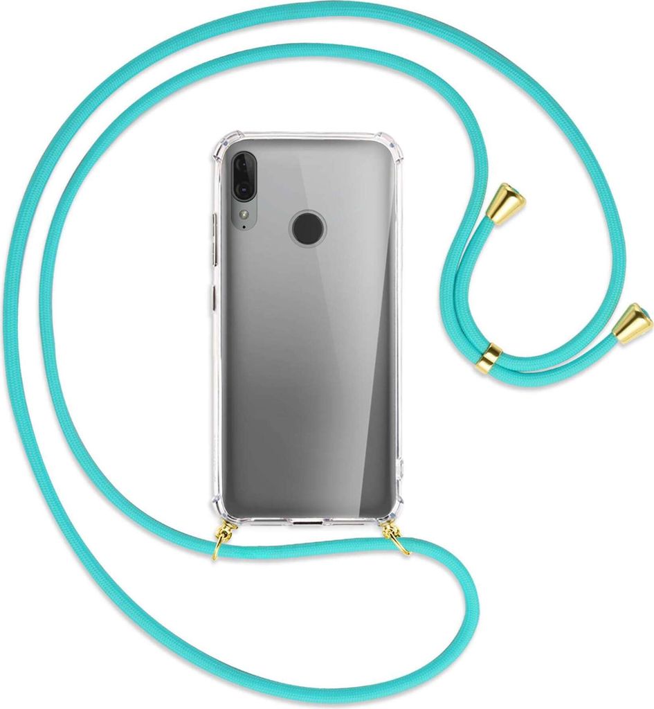Handykette Backcover-Schutzhülle mit Band (Metall goldfarben) für Motorola Moto E6 Plus - türkis