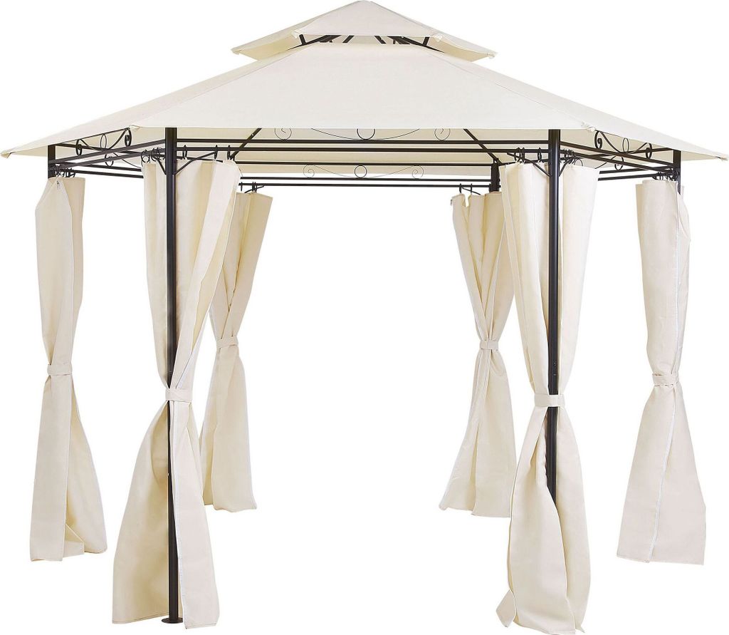 BELIANI Garten-Pavillon Beige Stahl mit Dach Seitenwänden rund Gartenzelt Sonnenschutz Vorgarten Garten-Möbel Terrassen-Möbel Gartenausstattung