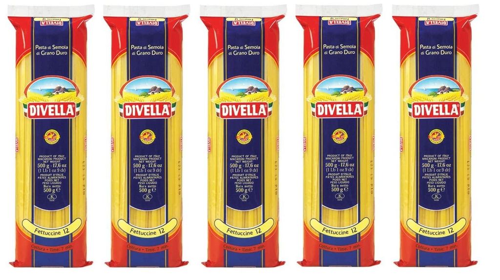 5x Divella Fettuccine n°12 Hartweizengrieß Pasta Italienische Nudeln 500g Packung + Italian Gourmet Polpa di Pomodoro 400g Dose